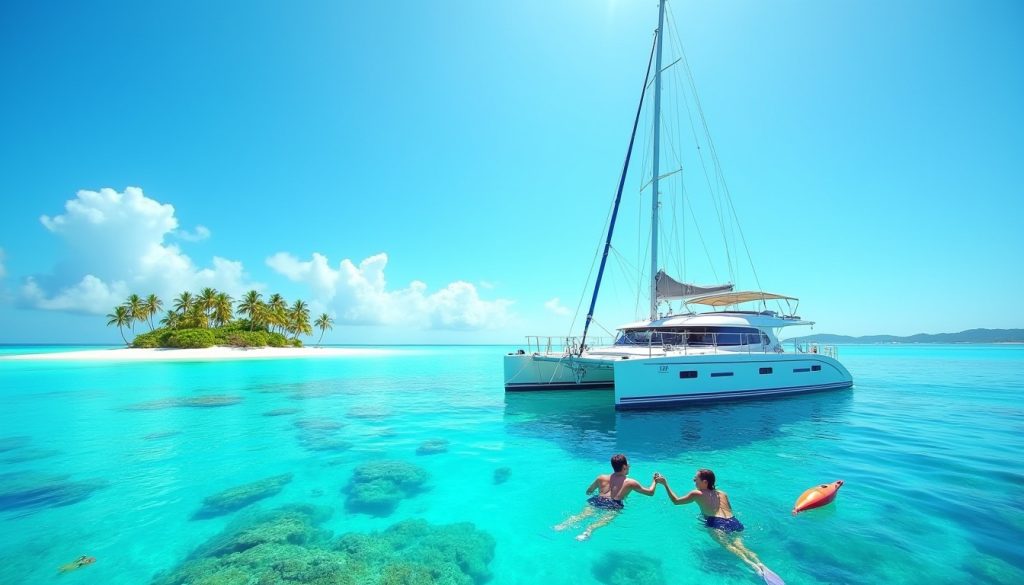 يخوت لقضاء عطلة رومانسية: زوجان يغطسان بالقرب من طوف في المالديف.